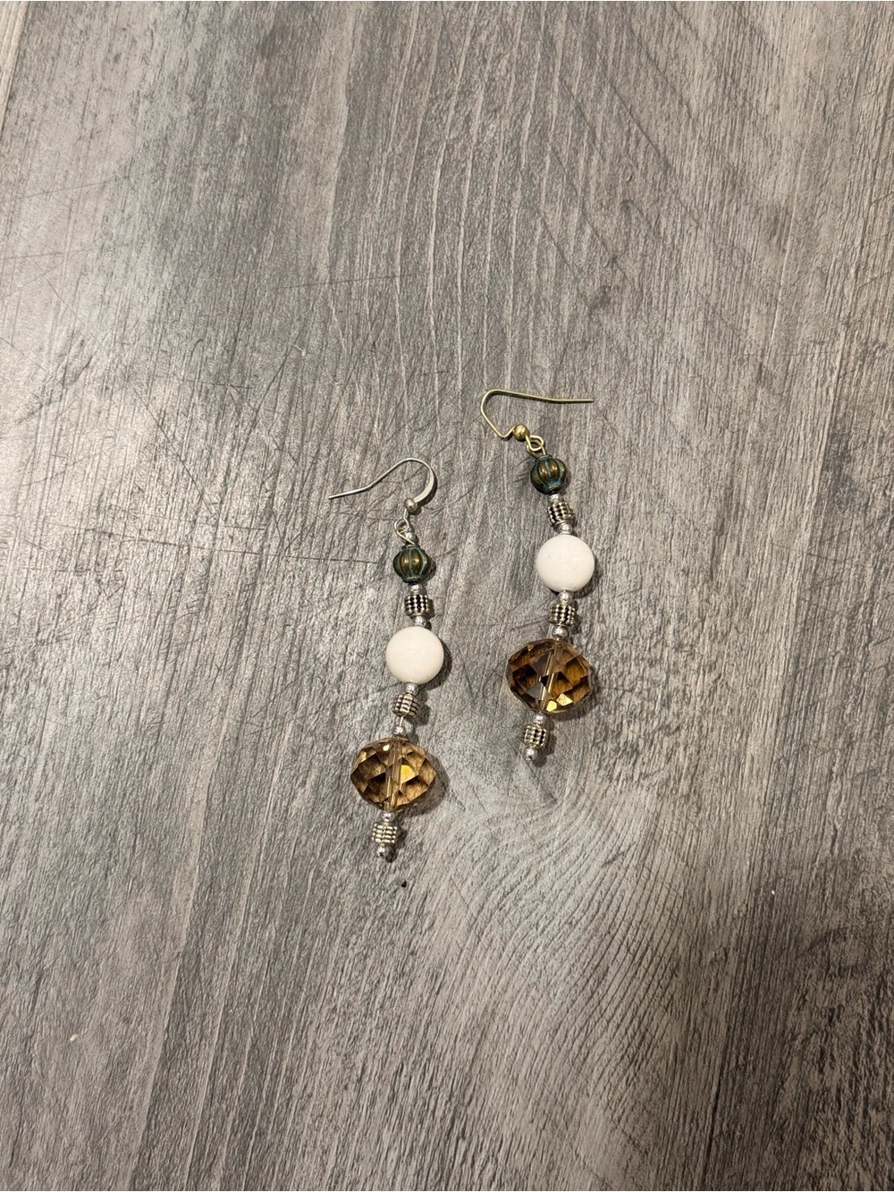 White and Amber Faceted Bead Drop Earrings